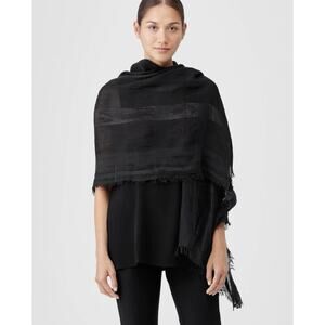 NWT $98 Eileen Fisher Scarf Black Shimmer Airy Linen Silk Blend NEW